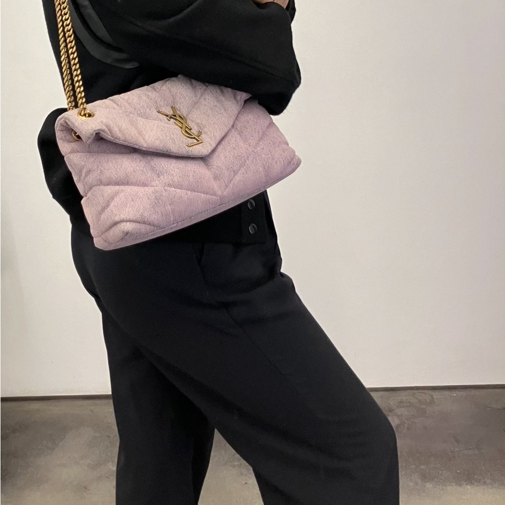 YSL Saint Laurent Lilac Denim Puffer Bag- Small LouLou - Picture 2 of 14